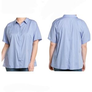 EILEEN FISHER Women's Organic Cotton Stretch Lawn Blue Button Up Shirt Size 3X.